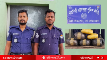 নরসিংদী রেলওয়ে স্টেশনে ট্রেনের ছাদ থেকে ১০ কেজি গাঁজা উদ্ধার