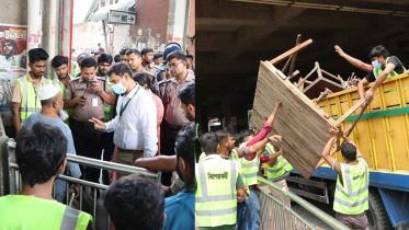 মিরপুর-১০ মেট্রোরেল স্টেশনে ভাসমান দোকান উচ্ছেদ, জব্দ সরঞ্জাম
